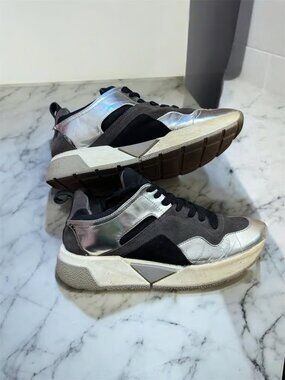 Dolce Vita Chunky Dad Sneakers Black Suede Silver Metallic